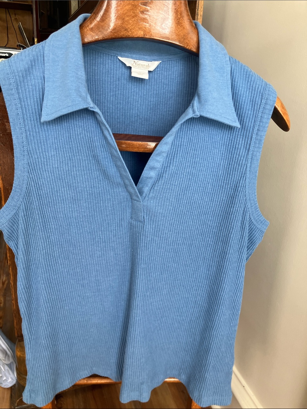 Natural Reflections Blue Ribbed Sleeveless Polo Tank